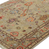 Turq-e-Gul - Hand Knotted Wool Rug In Pastel Green/Rust