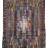 Ruh Safar – Hand Knotted Wool Rug in Navy Blue /Camel Brown
