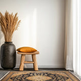 Shahanai - Hand Knotted Silk Rug In Navy Blue/Gold
