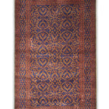 Yamuna - Hand Knotted Wool Rug in Rust Brown/Royal Blue
