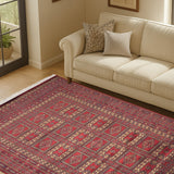 Gulraiz – Hand Knotted Wool Rug in Deep Red/Mushroom