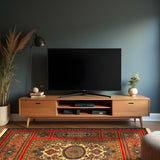 Anara - Hand Knotted Wool Rug In  Navy Blue/ Orange