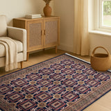 Konya – Hand Knotted Wool Rug in Navy Blue/Rust