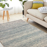 Neer Kavya – Hand Woven Wool Rug in Sky Blue/Cream