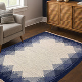 Indra Rekha – Hand Woven Wool Rug in Indigo/Cream