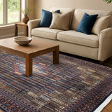 Ruh Safar – Hand Knotted Wool Rug in Navy Blue /Camel Brown