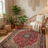 Marmara – Hand Knotted Wool Rug in Crimson Red/Navy Blue