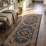 Noorgul – Hand Knotted Wool Rug in Prussian Blue/Cream