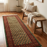 Zaffarani – Hand Knotted Wool Rug in Moss Green/Brown