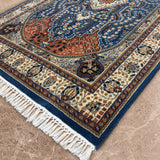 Naureen - Hand Knotted Wool Rug in Cobalt Blue/Rust Red