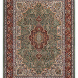 Tabassum – Hand Knotted Wool Rug in Sage Green/Red