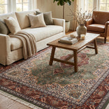 Tabassum – Hand Knotted Wool Rug in Sage Green/Red