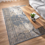 Aab-e-Khamosh – Hand Knotted Wool Rug in Ice Blue/Beige