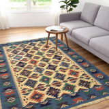Aazaan – Handwoven Cotton Rug in Blue/Yellow