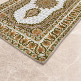 Aranya Bloom – Chain Stitch Embroidery Cotton Rug in Cream/Olive Green