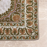 Aranya Bloom – Chain Stitch Embroidery Cotton Rug in Cream/Olive Green