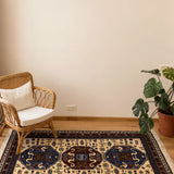 Safar-e-Junoon – Hand Knotted Wool Rug in Beige/Blue