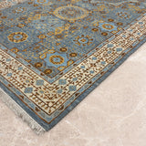 Aab-e-Raah – Hand Knotted Wool Rug in Sky Blue/Grey