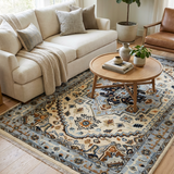 Nazneen-e-Aab – Hand Knotted Wool Rug in Blue/Cream