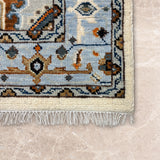 Nazneen-e-Aab – Hand Knotted Wool Rug in Blue/Cream