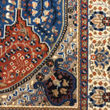 Naureen - Hand Knotted Wool Rug in Cobalt Blue/Rust Red