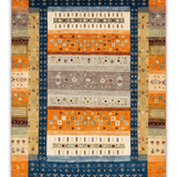 Sutravan – Hand Knotted Wool Rug in Orange/Navy Blue