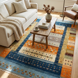 Sutravan – Hand Knotted Wool Rug in Orange/Navy Blue