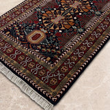 Aghor – Hand Knotted Wool Rug in Maroon/Navy Blue
