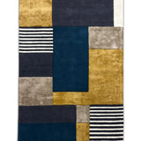 Measured Stillness – Hand Tufted Wool Rug in Teal Blue/Mustard
