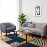 Measured Stillness – Hand Tufted Wool Rug in Teal Blue/Mustard
