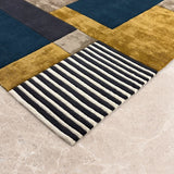 Measured Stillness – Hand Tufted Wool Rug in Teal Blue/Mustard