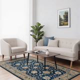 Aab-e-gulshan – Hand Tufted Wool Rug in Teal Blue/Sand