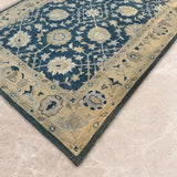 Aab-e-gulshan – Hand Tufted Wool Rug in Teal Blue/Sand
