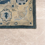 Aab-e-gulshan – Hand Tufted Wool Rug in Teal Blue/Sand