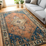 Zarif Dalan – Hand Tufted Wool Rug in Rust/Teal Blue