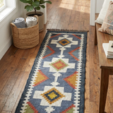 Slate Passage – Hand Woven Jute Rug in Slate Blue/White