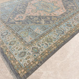 Mehraan – Hand Knotted Wool Rug in Light Blue/Pink