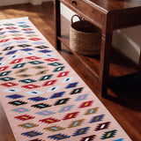 Rangtara – Hand Woven Cotton Rug in Pink/Light Blue