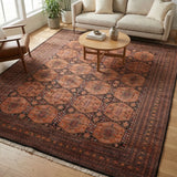 Darvak – Hand Knotted Wool Rug in Navy Blue/Golden Brown