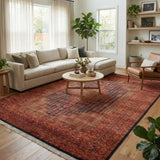 Khoran – Hand Knotted Wool Rug in Navy Blue/Rust