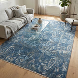 Nocturne Bloom – Hand Knotted Wool Rug in Prussian Blue/White