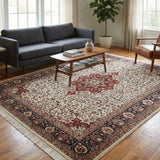 Shahrzarin – Hand Knotted Wool Rug in Cream/Brick Red