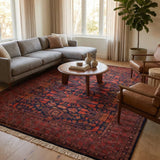 Zorayan – Hand Knotted Wool Rug in Ink Blue/Orange Rust