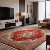 Surkhmahal – Hand Knotted Wool Rug in Crimson Red/Ivory