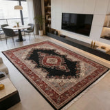 Shahnaz – Hand Knotted Wool Rug in Navy Blue/Crimson Red