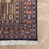 Ruh Safar – Hand Knotted Wool Rug in Navy Blue /Camel Brown