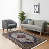 Aftabzar – Hand Knotted Wool Rug in Indigo Blue/Cream