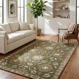Verdant Relic – Hand Tufted Wool Rug in Lime Green/Beige