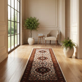 Aftabzar – Hand Knotted Wool Rug in Ivory/Mustard Brown