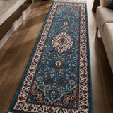 Firozmehr – Hand Knotted Wool Rug in Turquoise Blue/Ivory